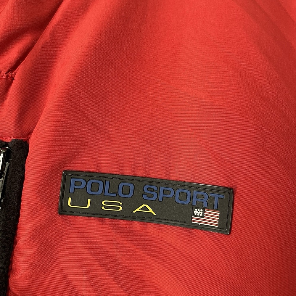 Polo Sport Ralph Lauren Jacket Men L Red Black Fleece Nylon Hooded Vintage 90s - Picture 10 of 16
